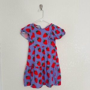 Mini Boden Strawberry Print Purple Kids Dress